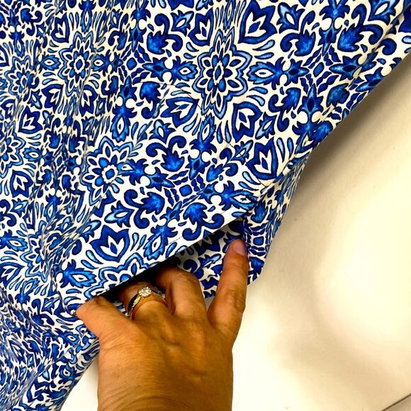 LANDS END Floral Geometric Sleeveless Casual Summer Dress Blue White Medium - Picture 11 of 12